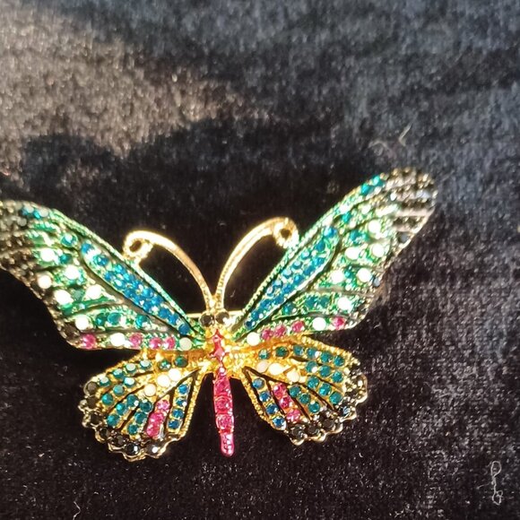 Gorgeous Multi-Colored Rhinestone Buterfly Brooch - Picture 1 of 4